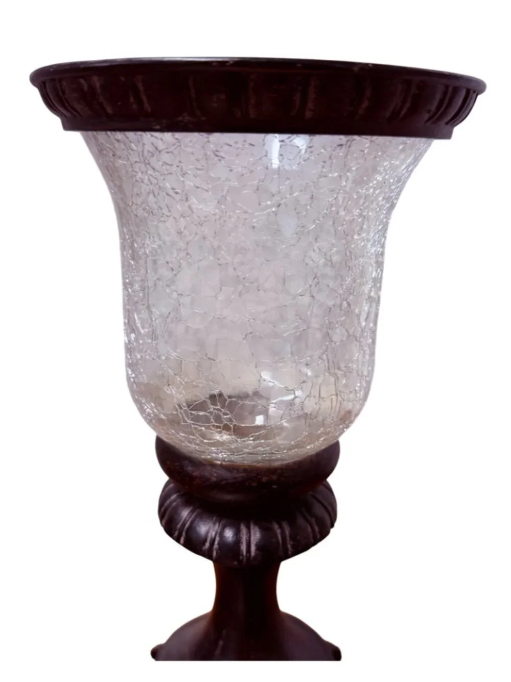 Vintage like Tall Crackle Glass Hurricane Candle Holder Pedestal Urn